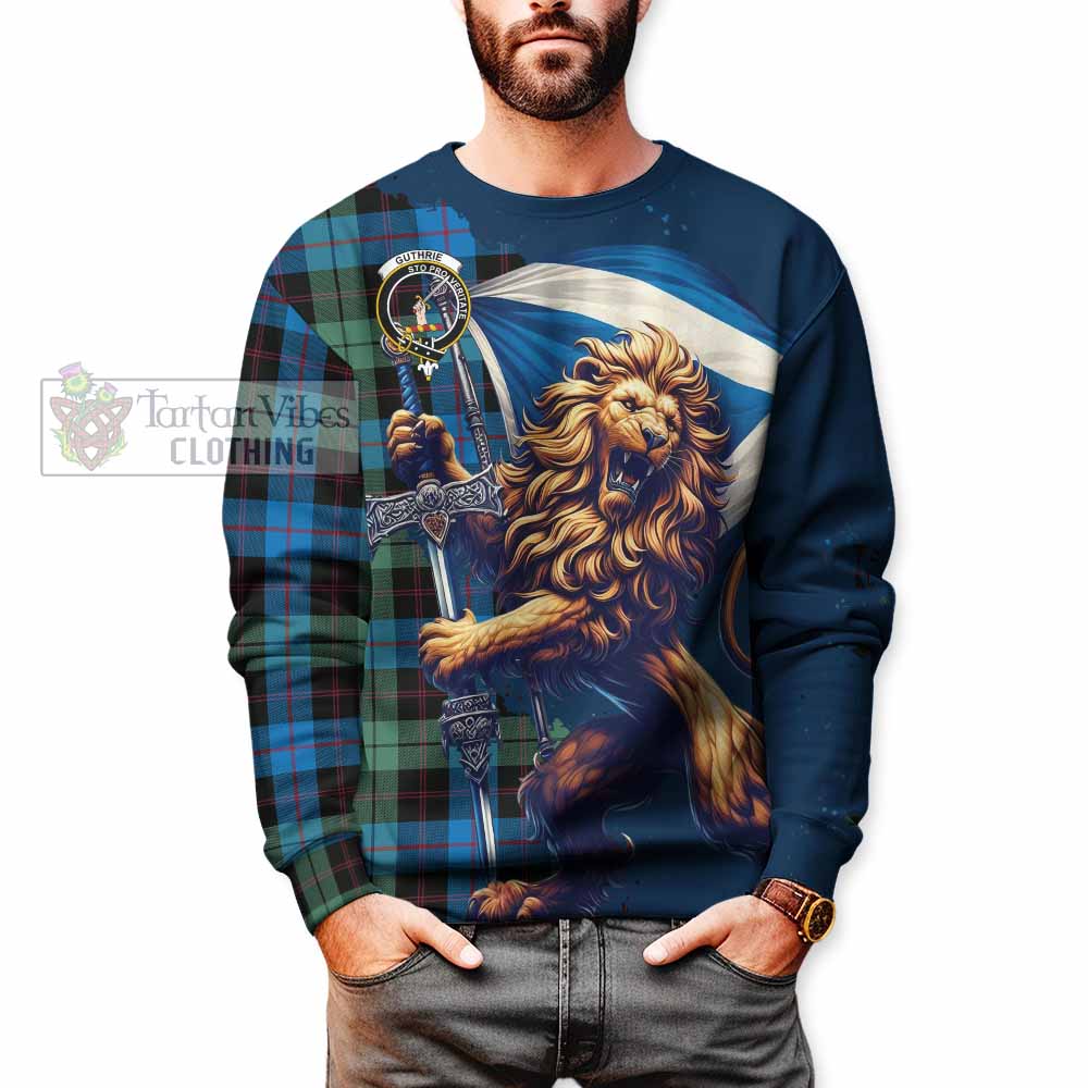 Guthrie Tartan Family Crest Sweatshirt with Scottish Majestic Lion - Tartan Vibes Clothing