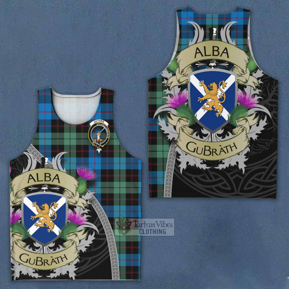 Tartan Vibes Clothing Guthrie Tartan Family Crest Men's Tank Top Lion Rampant Royal Thistle Shield Celtic Inspired