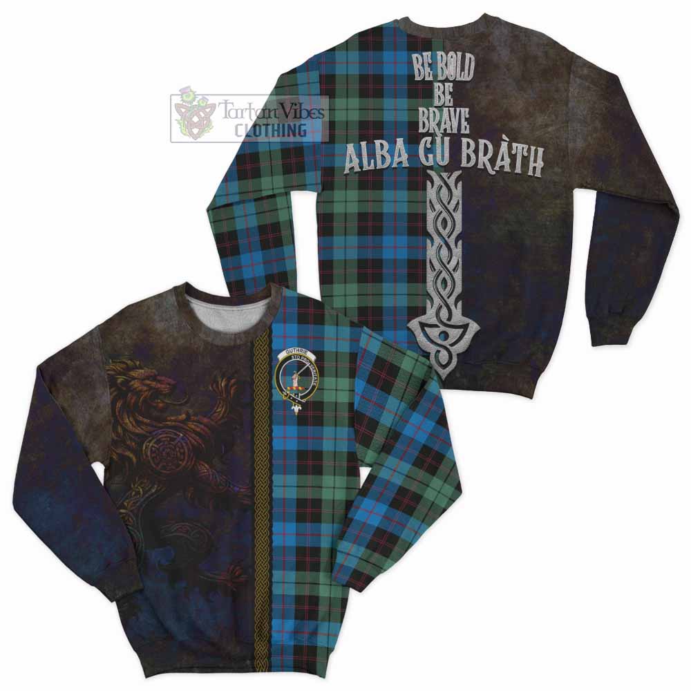 Guthrie Tartan Family Crest Sweatshirt Alba Gu Brath Be Brave Lion Ancient Style - Tartan Vibes Clothing