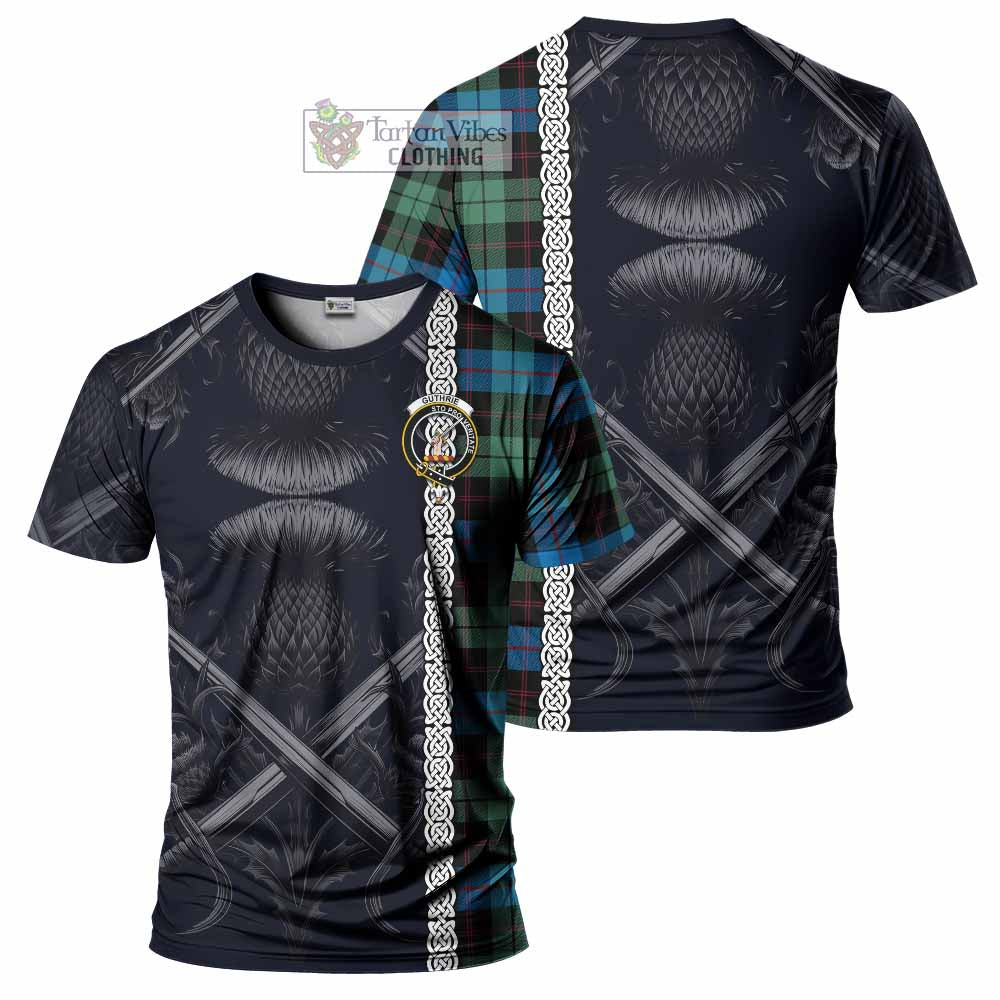 Guthrie Tartan T-Shirt with Family Crest Cross Sword Thistle Celtic Vibes - Tartan Vibes Clothing