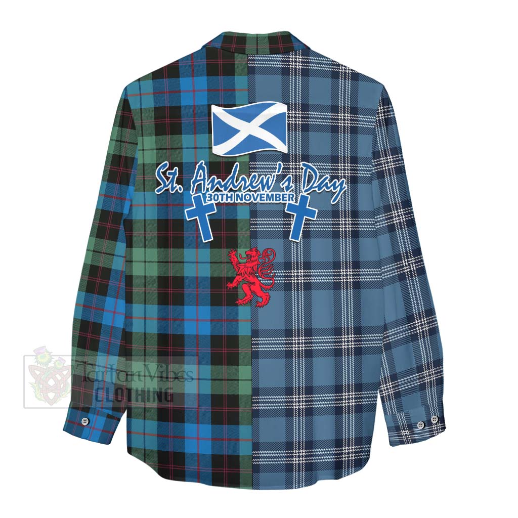 Guthrie Tartan Women's Casual Shirt Happy St. Andrew's Day Half Tartan Style - Tartan Vibes Clothing