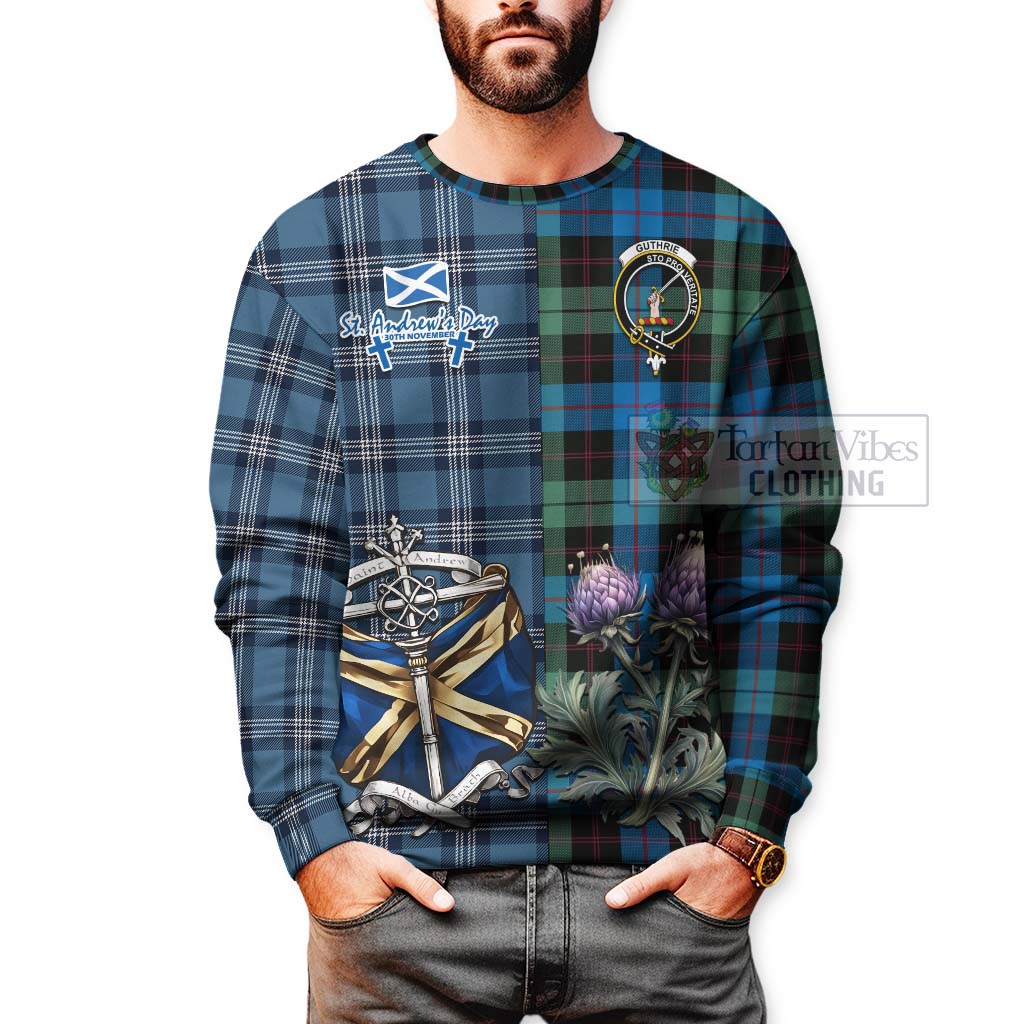 Guthrie Tartan Sweatshirt Happy St. Andrew's Day Half Tartan Style - Tartan Vibes Clothing