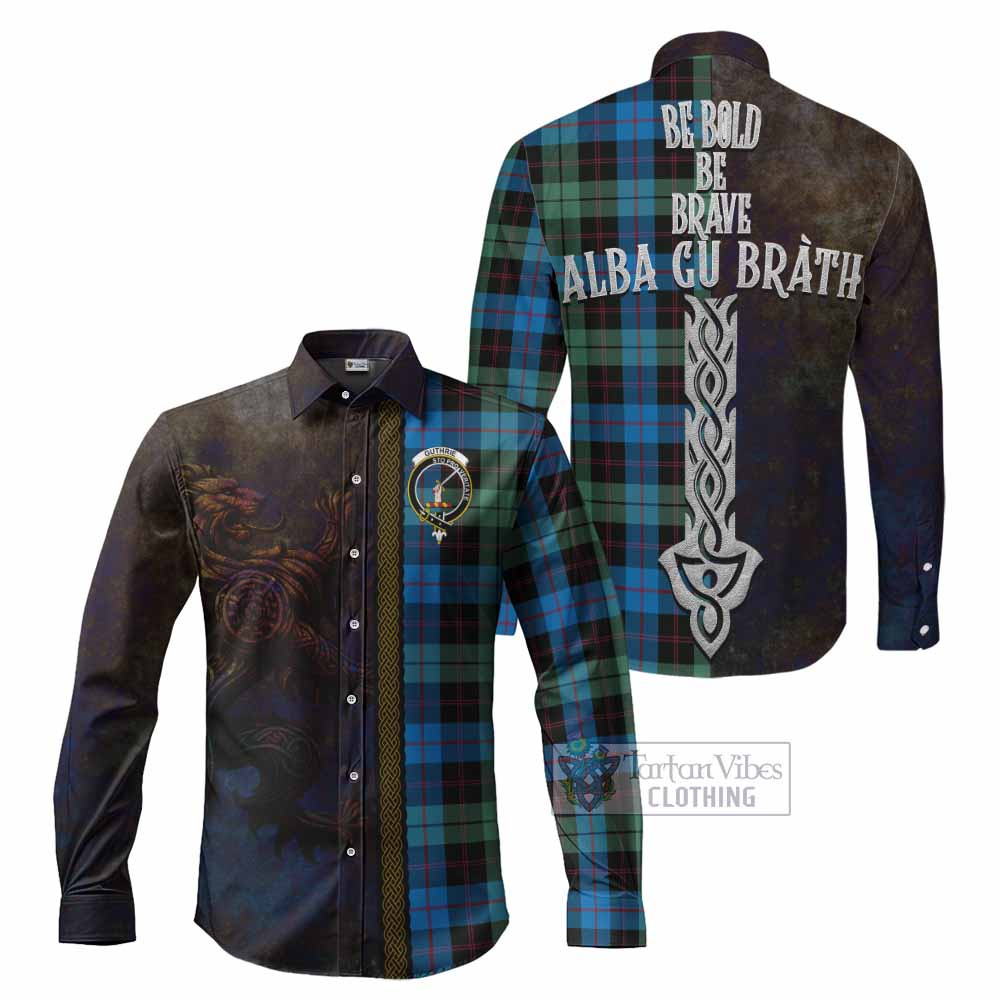 Guthrie Tartan Family Crest Long Sleeve Button Shirt Alba Gu Brath Be Brave Lion Ancient Style - Tartan Vibes Clothing