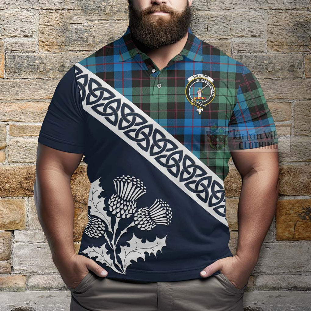 Guthrie Tartan Polo Shirt Featuring Thistle and Scotland Map - Tartanvibesclothing Store