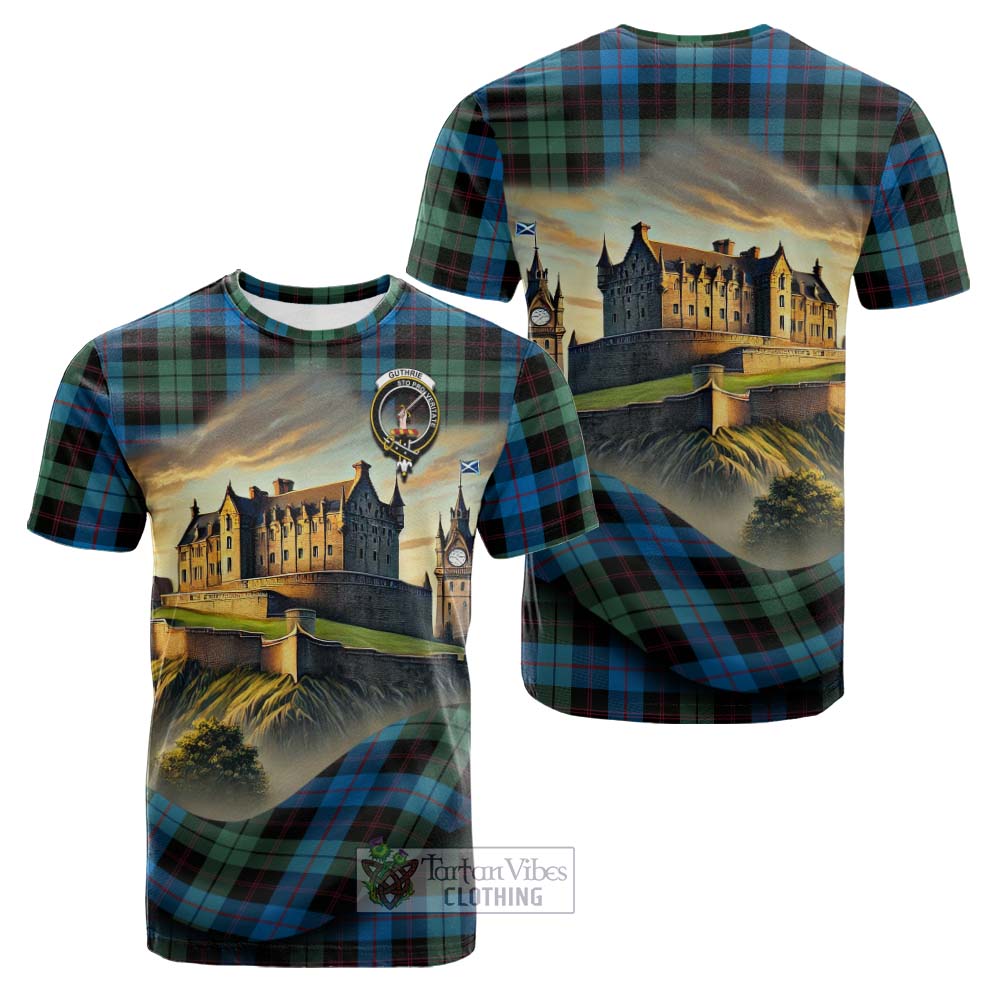 Tartan Vibes Clothing Guthrie Tartan Family Crest Cotton T-shirt with Scottish Ancient Castle Style