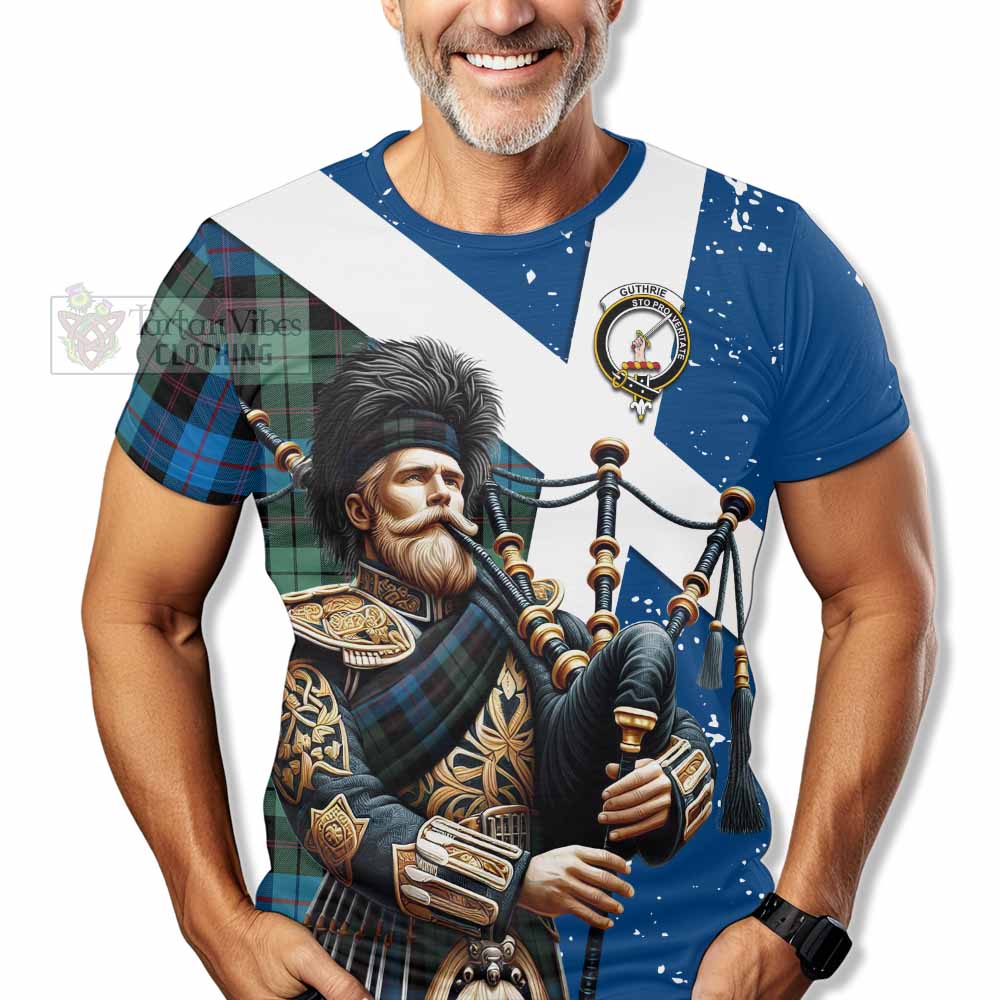 Guthrie Tartan T-Shirt with Family Crest Scottish Bagpiper Vibes - Tartan Vibes Clothing