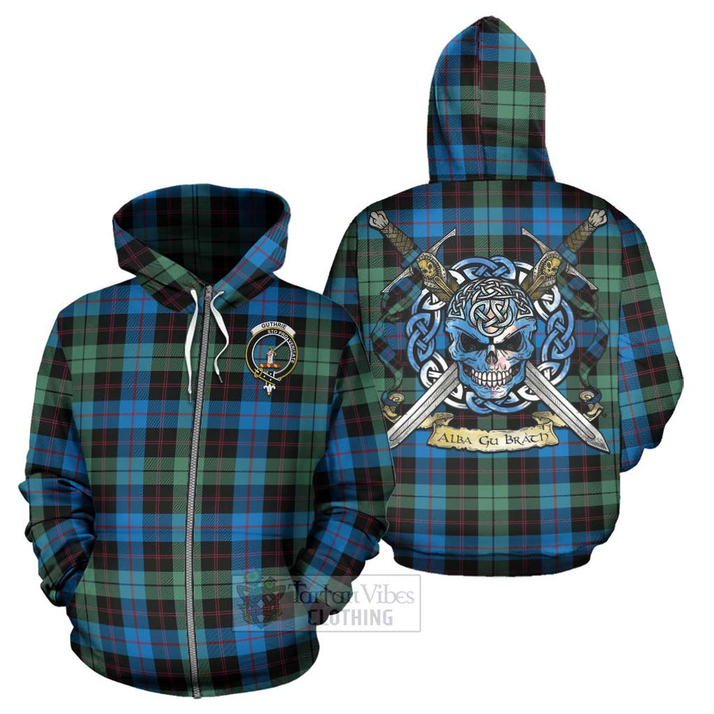Guthrie Tartan Hoodie with Family Crest Celtic Skull Style - Tartan Vibes Clothing
