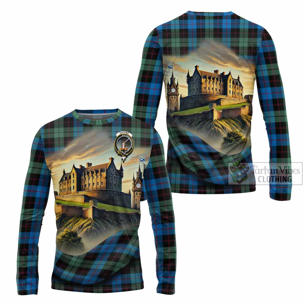 Guthrie Tartan Family Crest Long Sleeve T-Shirt with Scottish Ancient Castle Style - Tartan Vibes Clothing