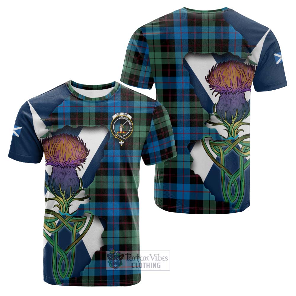 Tartan Vibes Clothing Guthrie Tartan Family Crest Cotton T-shirt Scottish Thistle Celtic Inspired