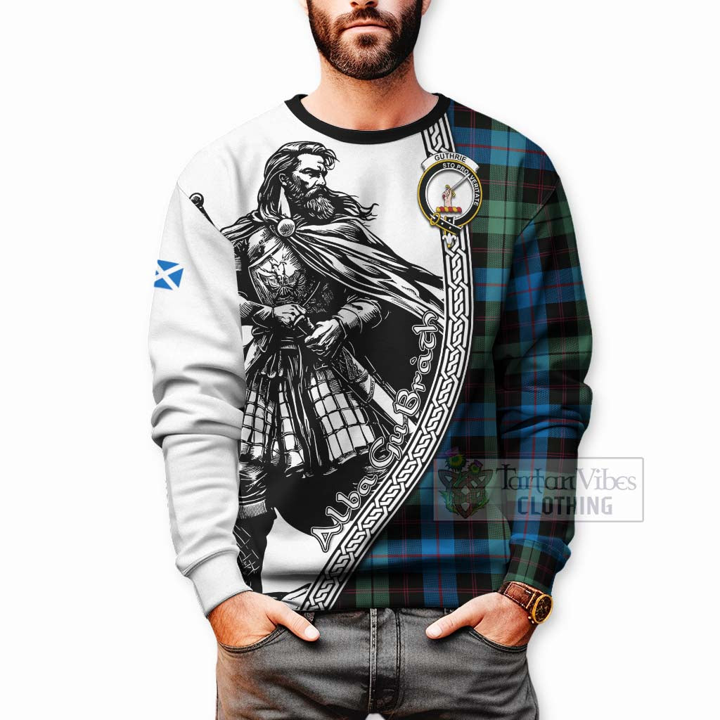 Guthrie Tartan Clan Crest Sweatshirt with Highlander Warrior Celtic Style - Tartan Vibes Clothing