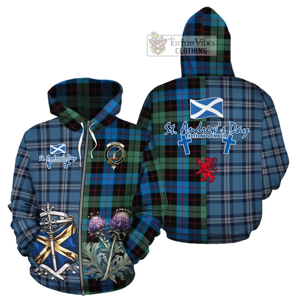 Tartan Vibes Clothing Guthrie Tartan Cotton Hoodie Happy St. Andrew's Day Half Tartan Style