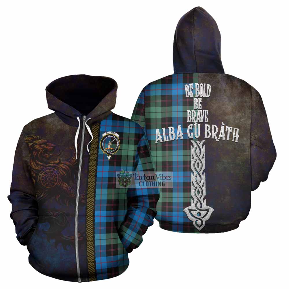 Guthrie Tartan Family Crest Hoodie Alba Gu Brath Be Brave Lion Ancient Style Zip Hoodie - Tartan Vibes Clothing