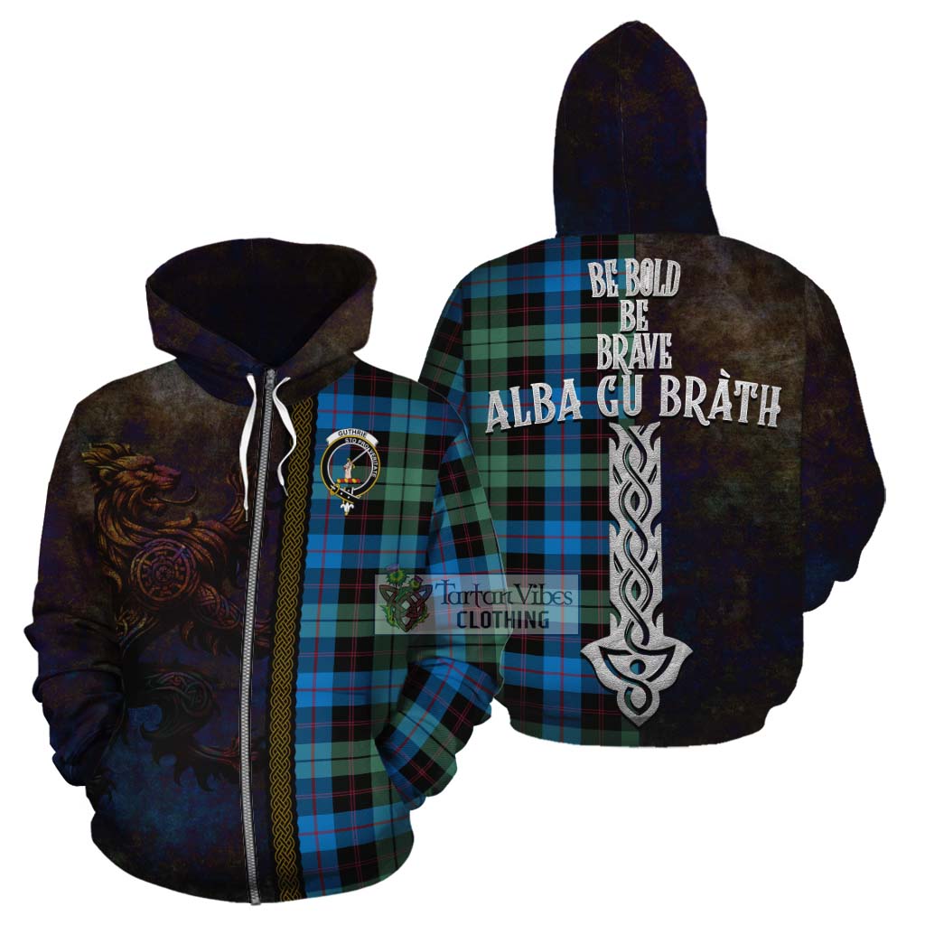 Tartan Vibes Clothing Guthrie Tartan Family Crest Cotton Hoodie Alba Gu Brath Be Brave Lion Ancient Style
