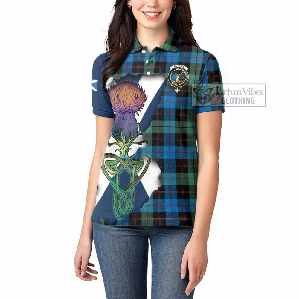 Tartan Vibes Clothing Guthrie Tartan Family Crest Women's Polo Shirt Scottish Thistle Celtic Inspired