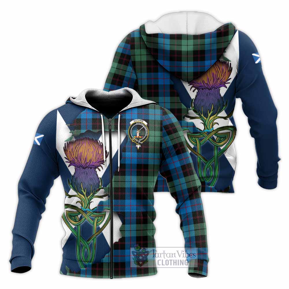 Tartan Vibes Clothing Guthrie Tartan Family Crest Knitted Hoodie Scottish Thistle Celtic Inspired