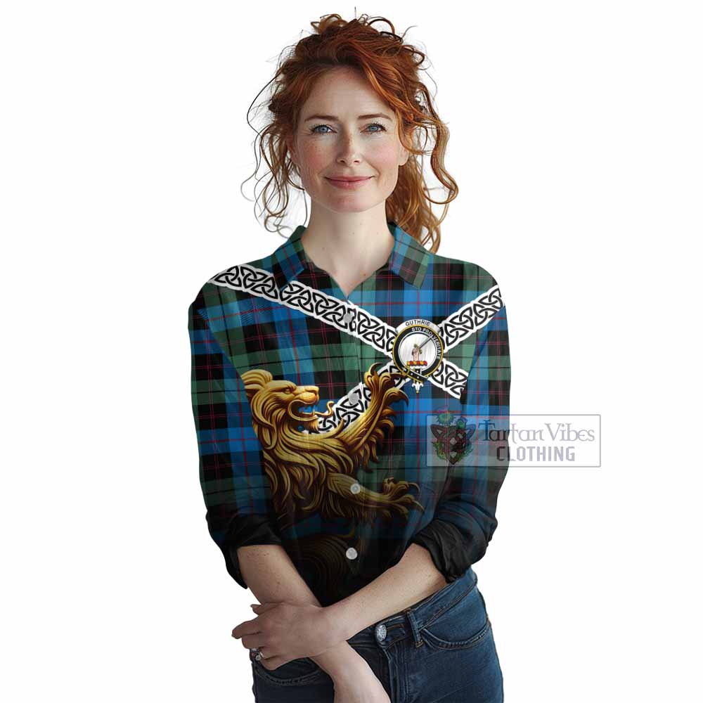 Guthrie Crest Tartan Women's Casual Shirt with Golden Lion Emblem Celtic Style - Tartan Vibes Clothing