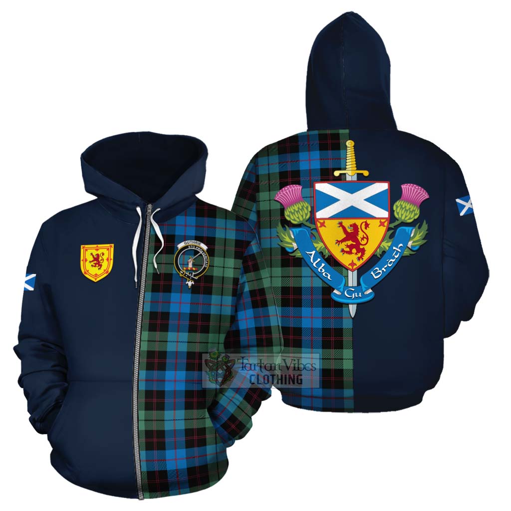 Tartan Vibes Clothing Guthrie Tartan Cotton Hoodie Alba with Scottish Lion Royal Arm Half Style
