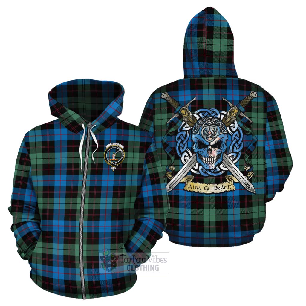 Tartan Vibes Clothing Guthrie Tartan Cotton Hoodie with Family Crest Celtic Skull Style