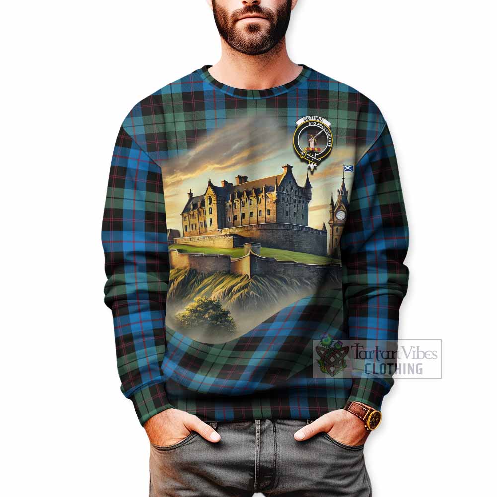Guthrie Tartan Family Crest Sweatshirt with Scottish Ancient Castle Style - Tartan Vibes Clothing