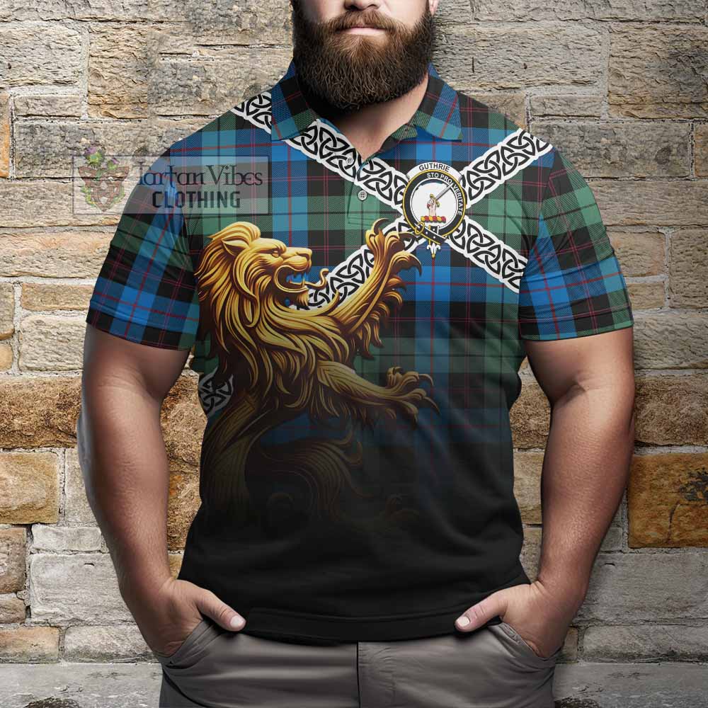 Guthrie Crest Tartan Polo Shirt with Golden Lion Emblem Celtic Style - Tartan Vibes Clothing