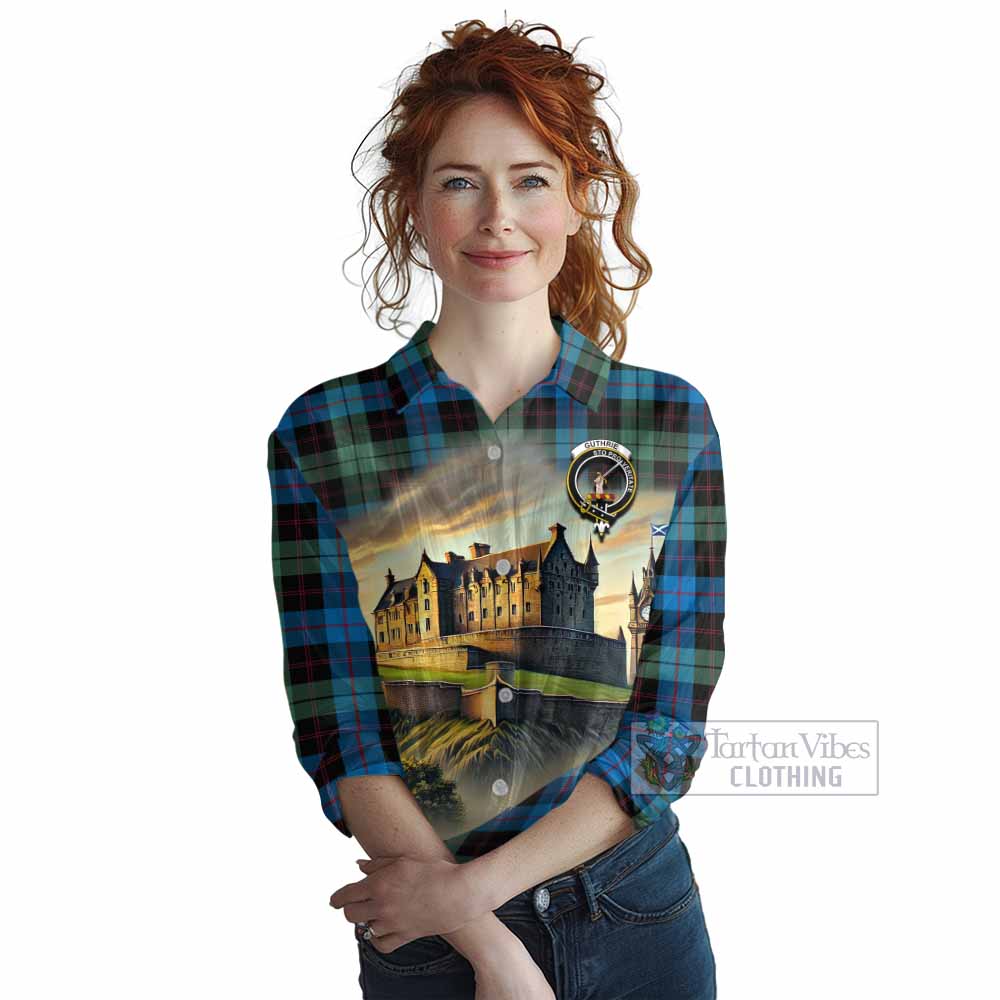 Tartan Vibes Clothing Guthrie Tartan Family Crest Women's Casual Shirt with Scottish Ancient Castle Style