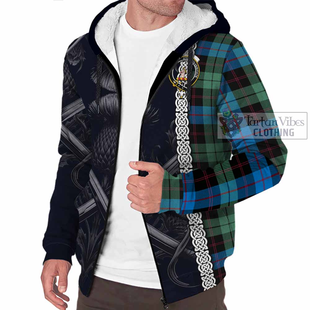 Tartan Vibes Clothing Guthrie Tartan Sherpa Hoodie with Family Crest Cross Sword Thistle Celtic Vibes