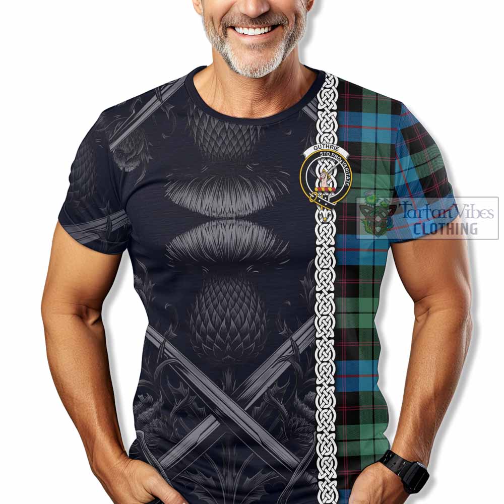 Guthrie Tartan T-Shirt with Family Crest Cross Sword Thistle Celtic Vibes - Tartan Vibes Clothing