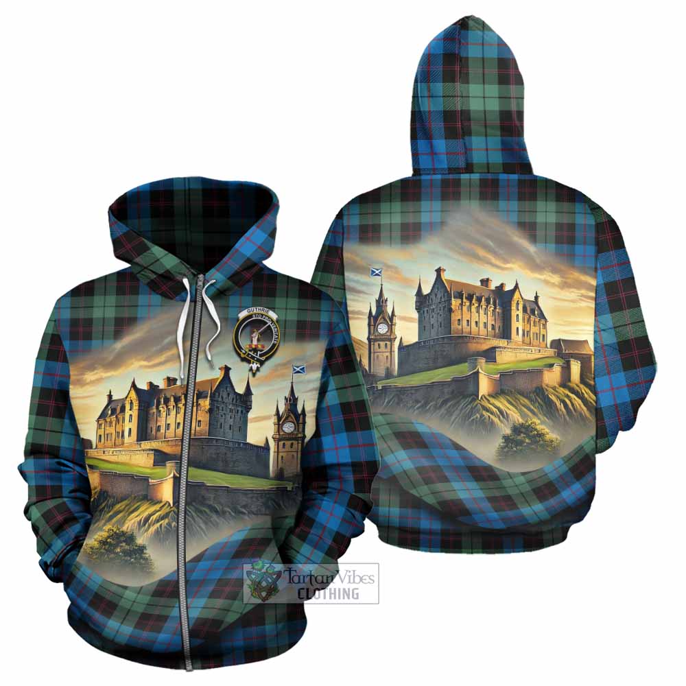 Tartan Vibes Clothing Guthrie Tartan Family Crest Hoodie with Scottish Ancient Castle Style