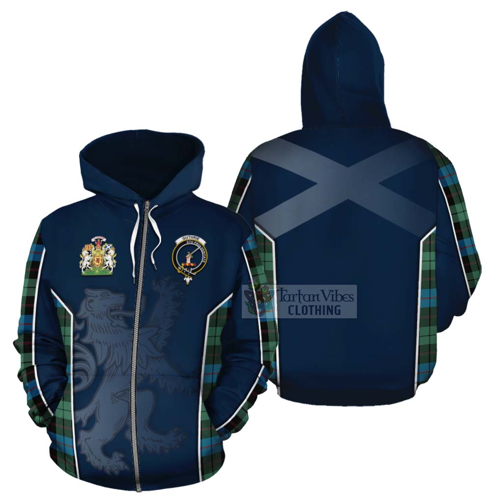 Tartan Vibes Clothing Guthrie Tartan Cotton Hoodie with Family Crest and Lion Rampant Vibes Sport Style
