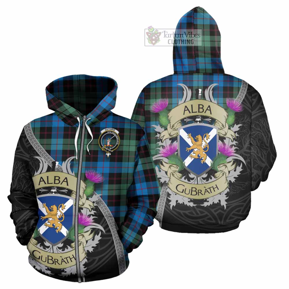 Guthrie Tartan Family Crest Hoodie Lion Rampant Royal Thistle Shield Celtic Inspired Zip Hoodie - Tartan Vibes Clothing