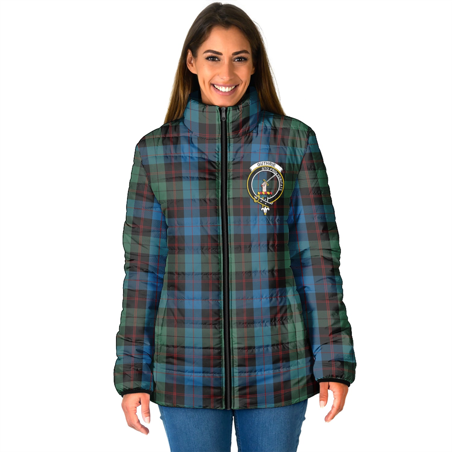Guthrie Tartan Padded Jacket with Family Crest - Tartan Vibes Clothing