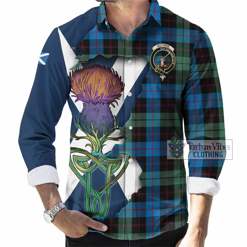 Tartan Vibes Clothing Guthrie Tartan Family Crest Long Sleeve Button Shirt Scottish Thistle Celtic Inspired