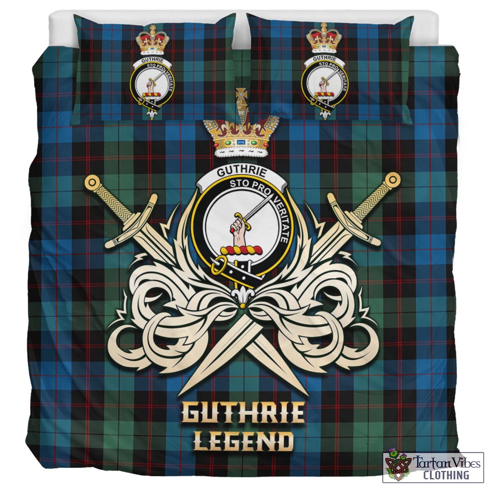 Tartan Vibes Clothing Guthrie Tartan Bedding Set with Clan Crest and the Golden Sword of Courageous Legacy