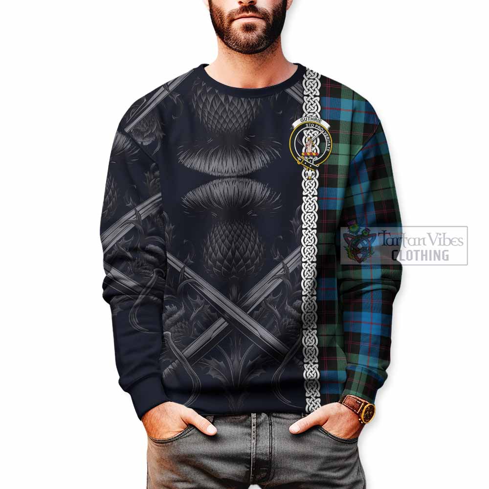 Guthrie Tartan Sweatshirt with Family Crest Cross Sword Thistle Celtic Vibes - Tartan Vibes Clothing