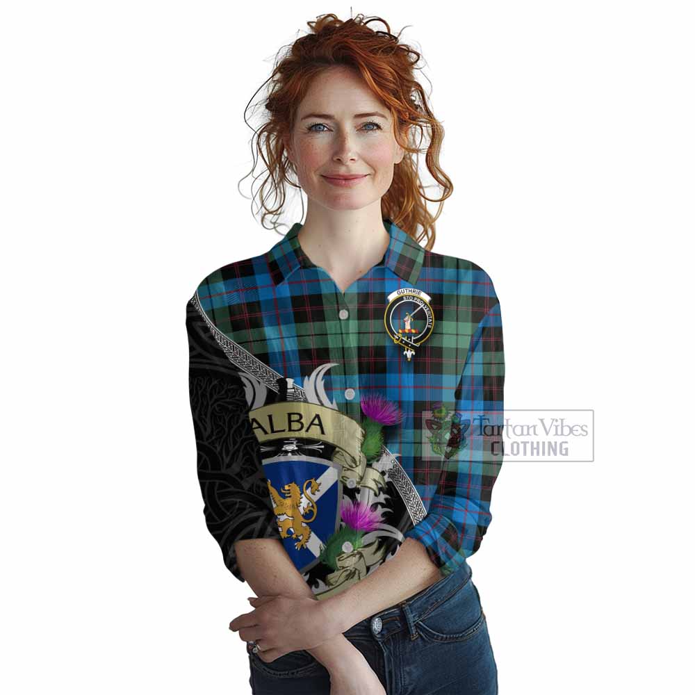 Tartan Vibes Clothing Guthrie Tartan Family Crest Women's Casual Shirt Lion Rampant Royal Thistle Shield Celtic Inspired