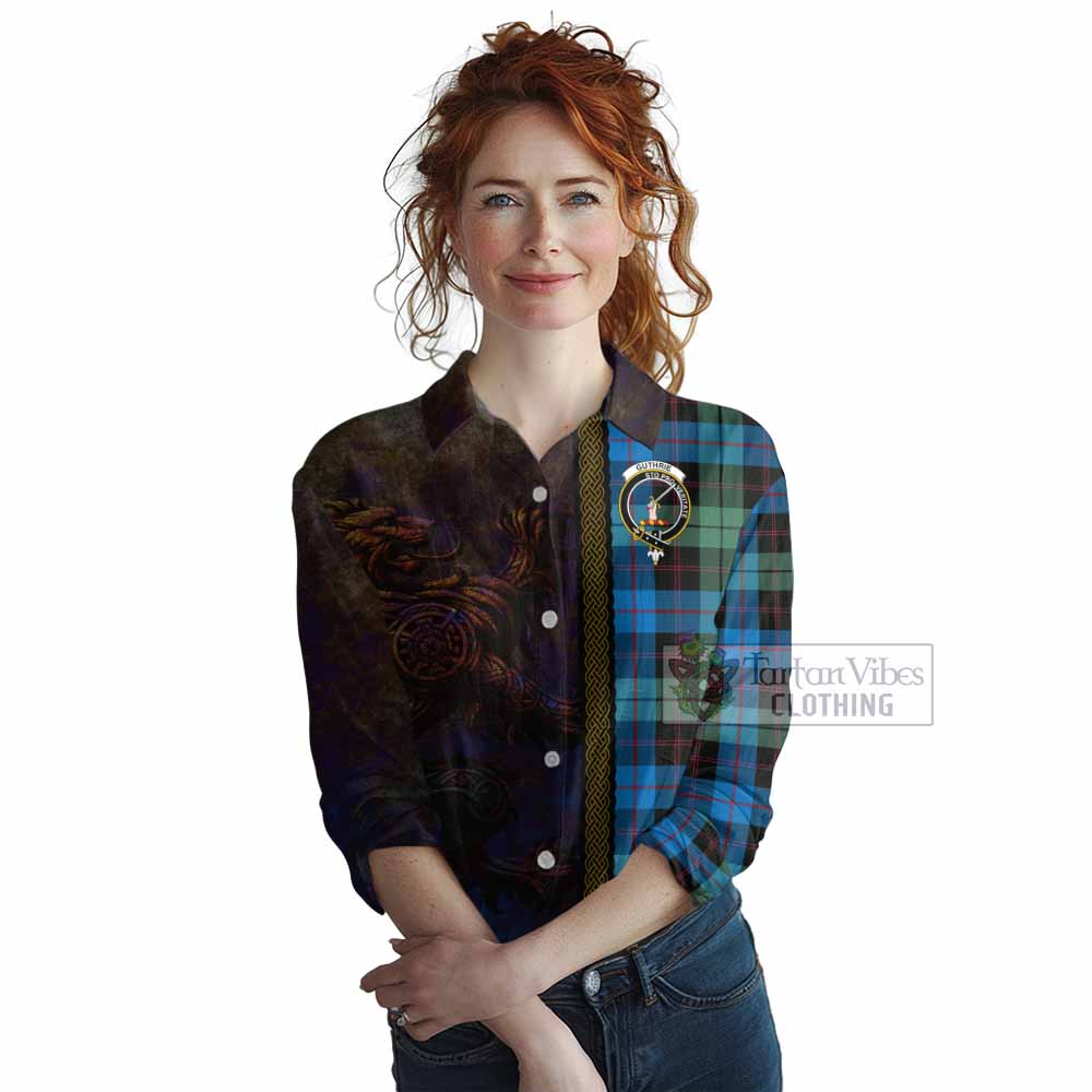 Tartan Vibes Clothing Guthrie Tartan Family Crest Women's Casual Shirt Alba Gu Brath Be Brave Lion Ancient Style