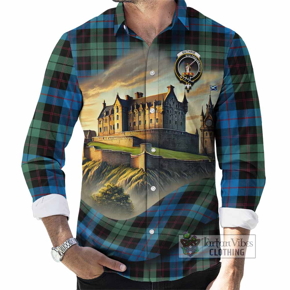 Tartan Vibes Clothing Guthrie Tartan Family Crest Long Sleeve Button Shirt with Scottish Ancient Castle Style