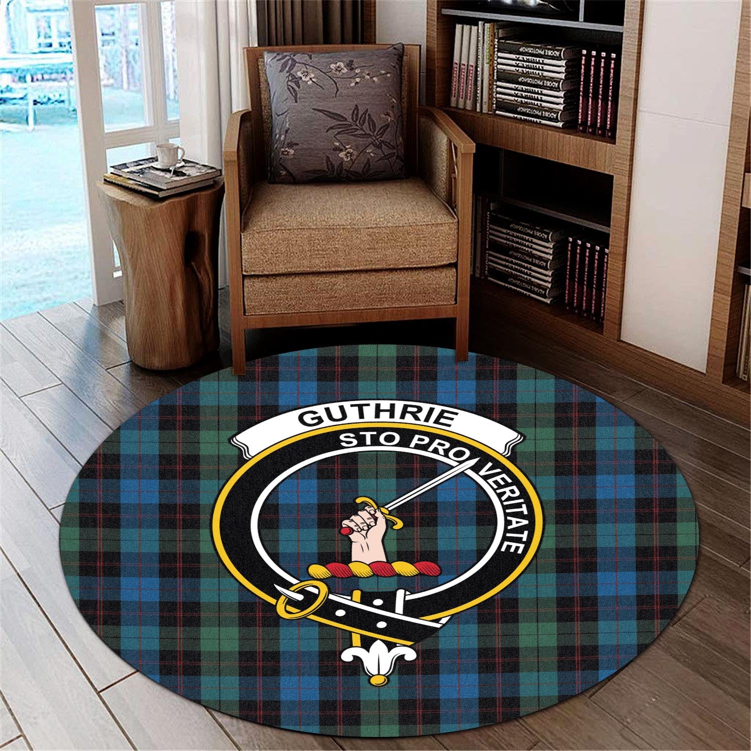 Guthrie Tartan Round Rug with Family Crest - Tartan Vibes Clothing