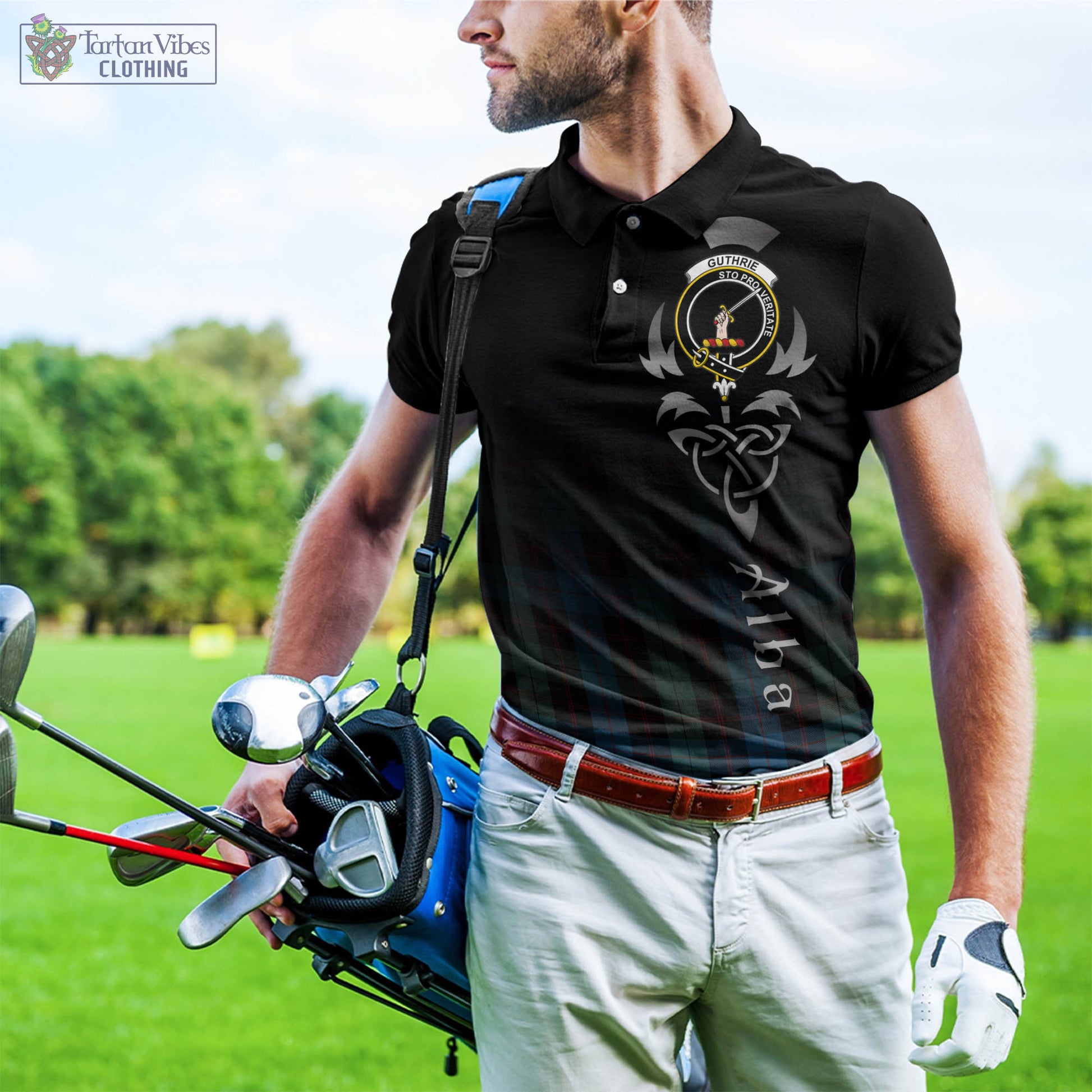 Guthrie Tartan Polo Shirt Featuring Alba Gu Brath Family Crest Celtic Inspired - Tartan Vibes Clothing