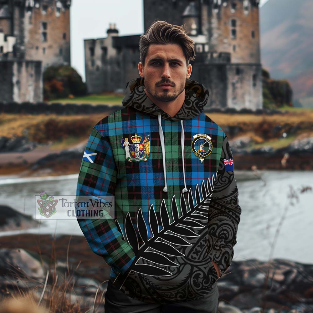Tartan Vibes Clothing Guthrie Crest Tartan Cotton Hoodie with New Zealand Silver Fern Half Style