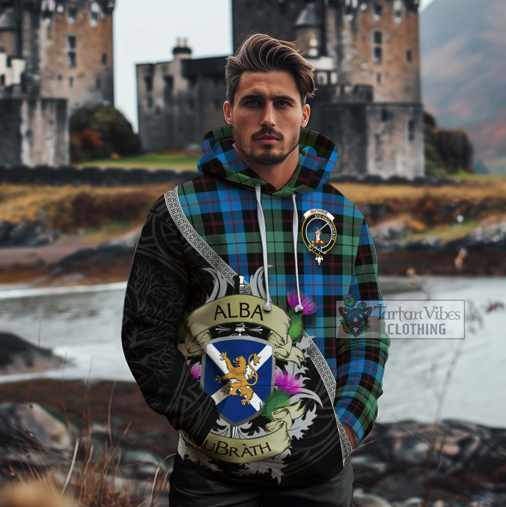 Tartan Vibes Clothing Guthrie Tartan Family Crest Cotton Hoodie Lion Rampant Royal Thistle Shield Celtic Inspired