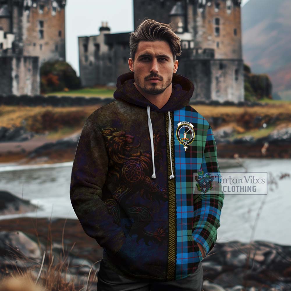 Tartan Vibes Clothing Guthrie Tartan Family Crest Cotton Hoodie Alba Gu Brath Be Brave Lion Ancient Style