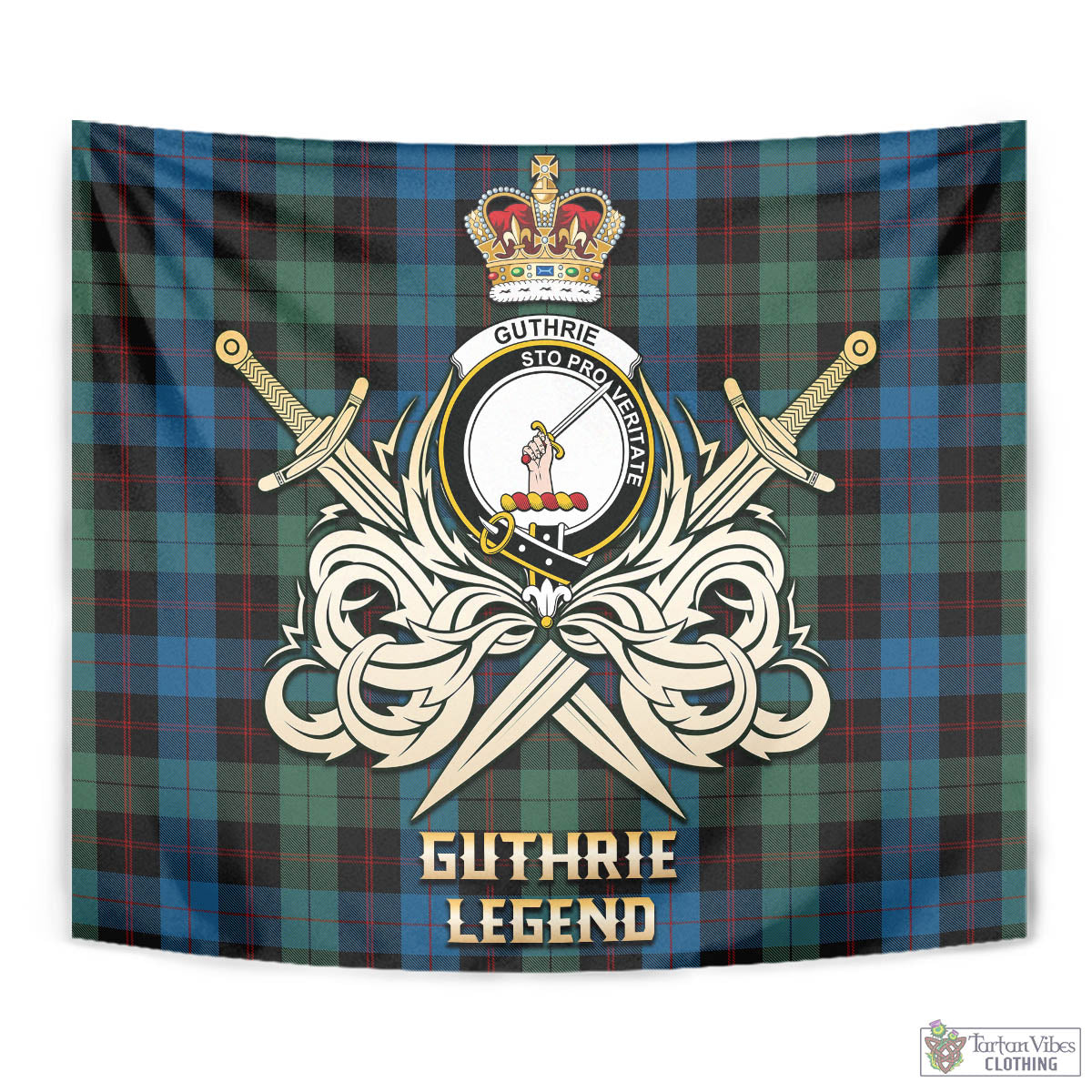 Guthrie Tartan Tapestry with Clan Crest and the Golden Sword of Courageous Legacy - Tartan Vibes Clothing