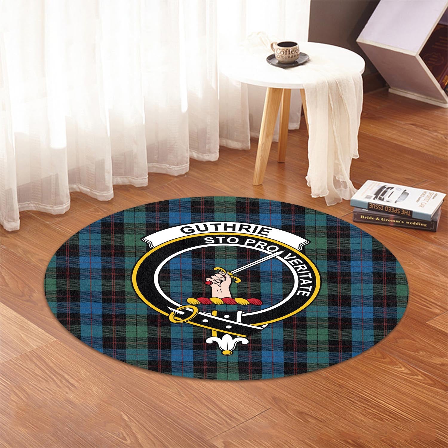 Guthrie Tartan Round Rug with Family Crest - Tartan Vibes Clothing