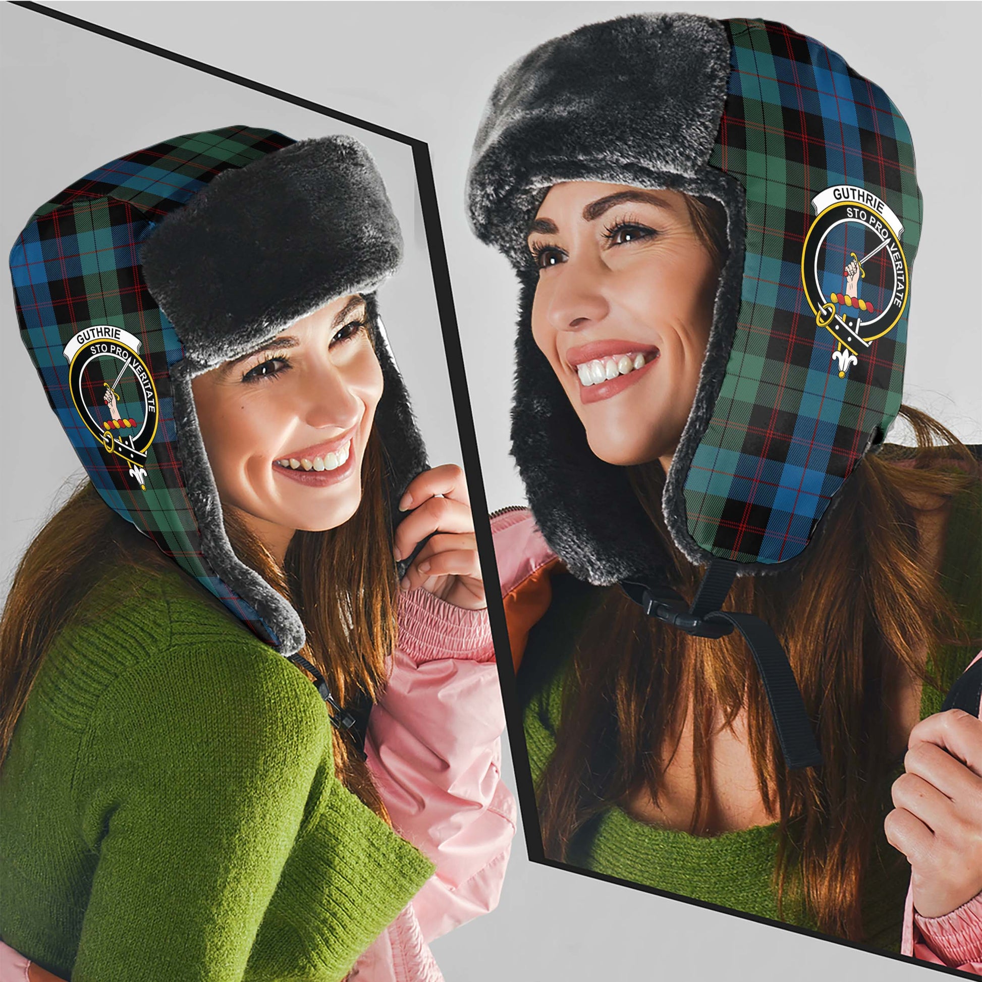 Guthrie Tartan Winter Trapper Hat with Family Crest - Tartan Vibes Clothing