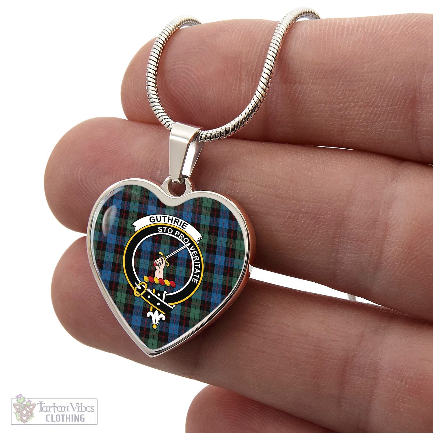 Guthrie Tartan Heart Necklace with Family Crest - Tartan Vibes Clothing