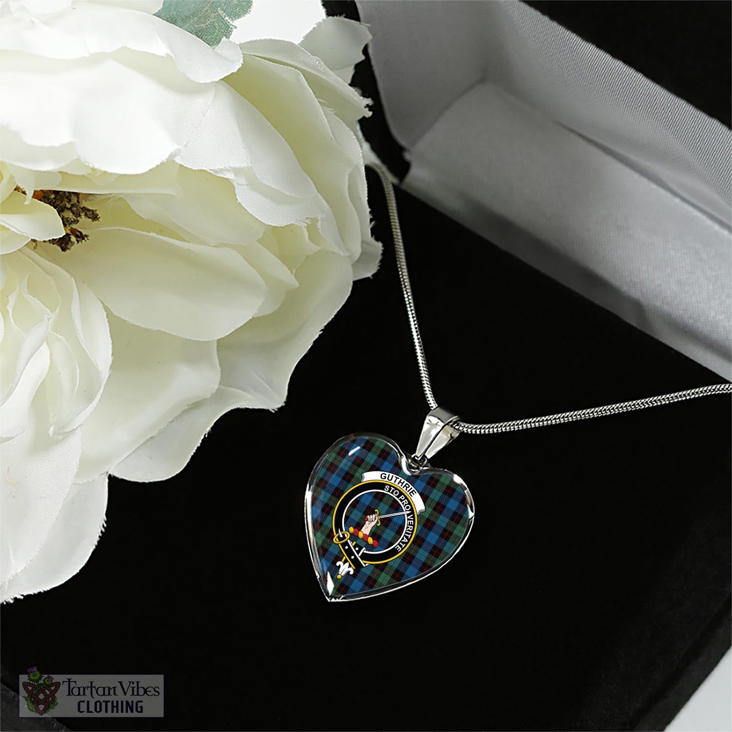 Guthrie Tartan Heart Necklace with Family Crest - Tartan Vibes Clothing
