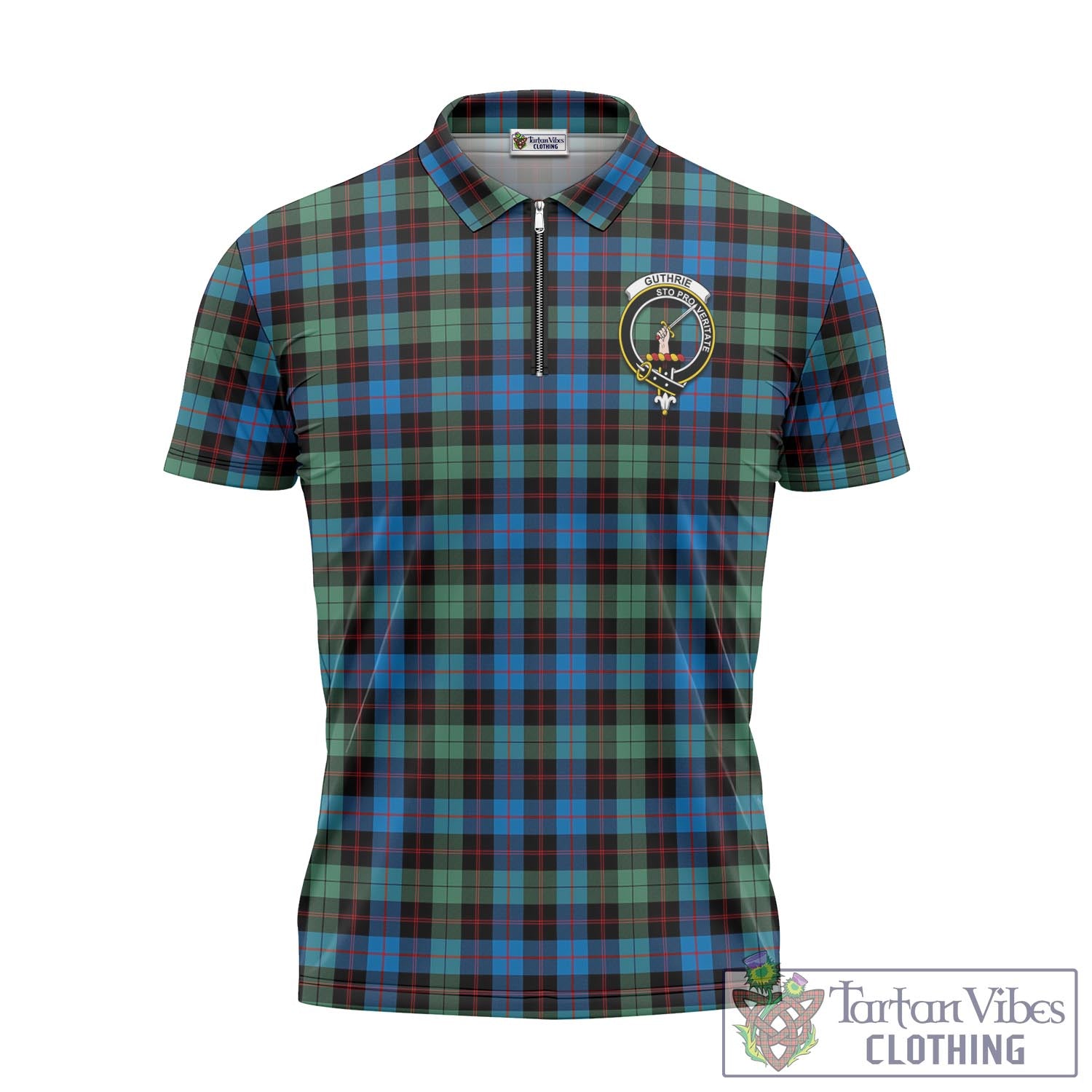 Tartan Vibes Clothing Guthrie Ancient Tartan Zipper Polo Shirt with Family Crest