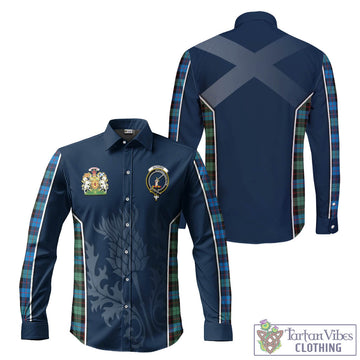 Guthrie Ancient Tartan Long Sleeve Button Up Shirt with Family Crest and Scottish Thistle Vibes Sport Style