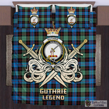 Guthrie Ancient Tartan Bedding Set with Clan Crest and the Golden Sword of Courageous Legacy